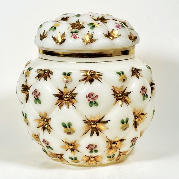 Vintage Charleston Glass Company Tufted Pillow Biscuit Jar; Hand Painted Glass - Picture 1 of 4